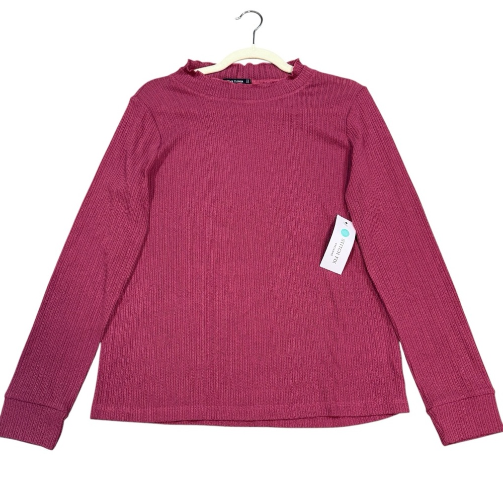 Pink Clover Shirt Top W M Pink STITCHFIX  Ruffle Crew Long Sleeve Career Comfort